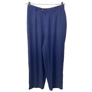 Pearl Head Bay 100% Silk Trouser Pants High Waisted Straight Leg Blue Womens 14